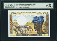 Mali Banque Centrale du Mali 5000 Francs ND (1974-82) Pick 14b PMG Gem Uncirculated 66 EPQ. A handsome and unusually choice example of this beautiful ...