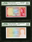 Malta Central Bank of Malta 10 Shillings ND (1967-68) Two Examples. Pick 28pp Progressive Proof PMG About Uncirculated 53, perforated "Cancelled"; Pic...