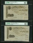 Malta Banco di Malta 20; 100 Lire (ca. 1810) Pick S163r; S165r Remainder Pair PMG Gem Uncirculated 65 EPQ (2). A pleasing Maltese pair of notes from t...