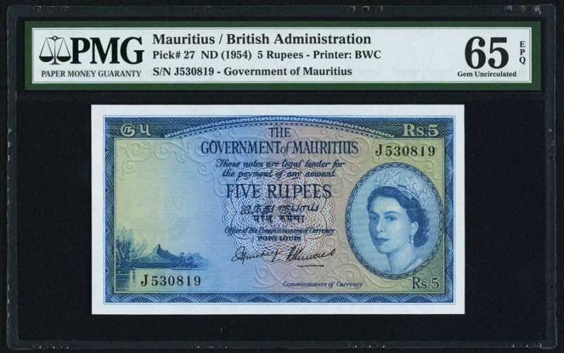 Mauritius Government of Mauritius 5 Rupees ND (1954) Pick 27 PMG Gem Uncirculate...