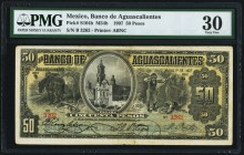 Mexico Banco De Aguascalientes 50 Pesos 10.5.1907 Pick S104b PMG Very Fine 30. As the sole example of this catalog number in the PMG Population Report...