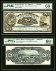 Mexico Banco de Campeche 20 Pesos ND (1903-09) Pick S110p Front and Back Proofs PMG Gem Uncirculated 66 EPQ(2). A beautifully inked Front and Back Pro...