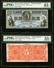Mexico Banco Mejicano 5 Pesos 1883 Picks S148p1 & S148p2 PMG About Uncirculated 55 Net and Choice Uncirculated 63 Net. An interesting pair of uniface ...