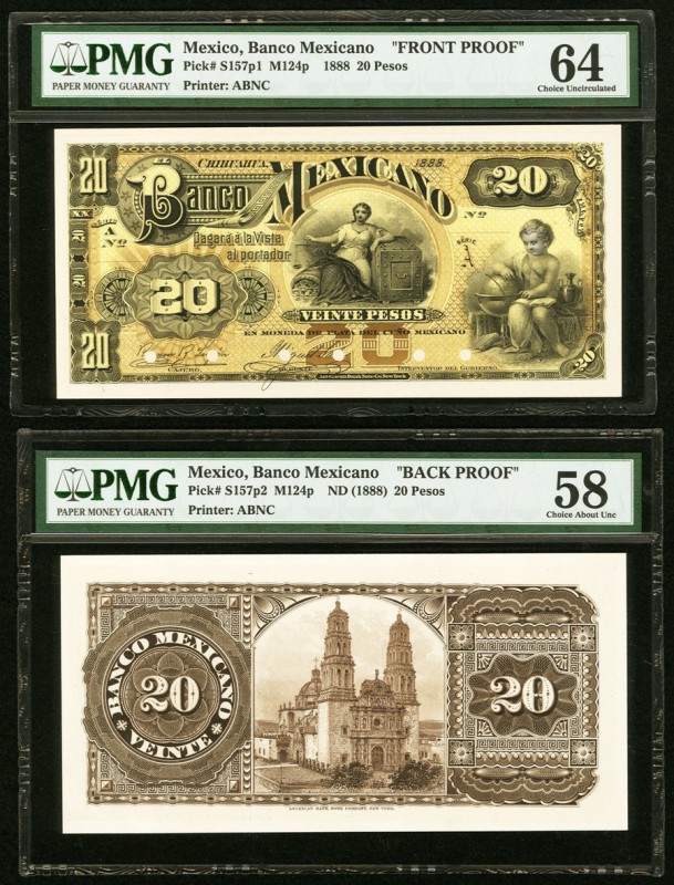Mexico Banco Mexicano 20 Pesos 1888 Pick S157p1; S157p2 Front and Back Uniface P...