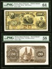 Mexico Banco Mexicano 20 Pesos 1888 Pick S157p1; S157p2 Front and Back Uniface Proofs PMG Choice Uncirculated 64 and PMG Choice About Unc 58. Simply b...