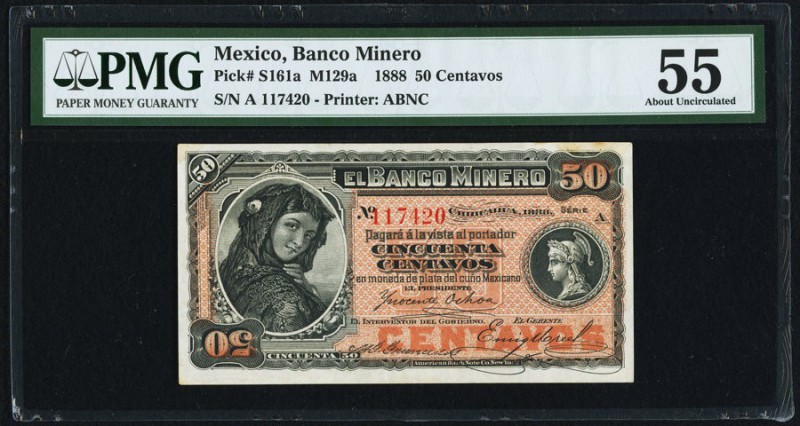 Mexico Banco Minero 50 Centavos 1888 Pick S161a PMG About Uncirculated 55. An in...