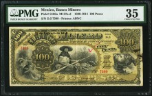 Mexico Banco Minero 100 Pesos 21.2.1914 Pick S168a PMG Choice Very Fine 35. A handsome, lightly circulated example, and quite attractive. Some ink is ...