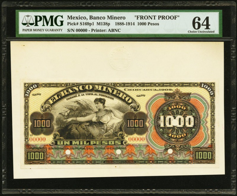 Mexico Banco Minero 1000 Pesos 1902 Pick S169p1 M138p Face Proof PMG Choice Unci...