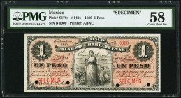 Mexico Banco Minero Chihuahuense 1 Peso 1880 Pick S176s M149s Specimen PMG Choice About Unc 58. Printed by ABNCo., this very attractive pink and black...