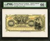 Mexico Banco de Coahuila 1000 Pesos ND (ca. 1897-1915) Pick S201p1 M173p Face Proof PMG Gem Uncirculated 66 EPQ. The bank was founded in 1897 and was ...
