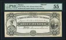 Mexico Banco de Londres Mexico y Sud America 10 Pesos ND (1878-79) Pick S217fp Front Poof PMG About Uncirculated 55. A beautiful black and white front...