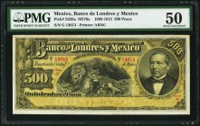 Mexico Banco de Londres Mexico y Sud America 500 Pesos 1.10.1913 Pick S238a PMG About Uncirculated 50. A rare, second highest denomination of this pop...