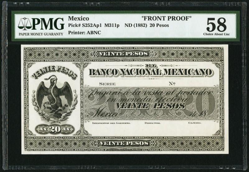 Mexico Banco Nacional Mexicano 20 Pesos 18__ Pick 252Ap1 M311p Face Proof PMG Ch...