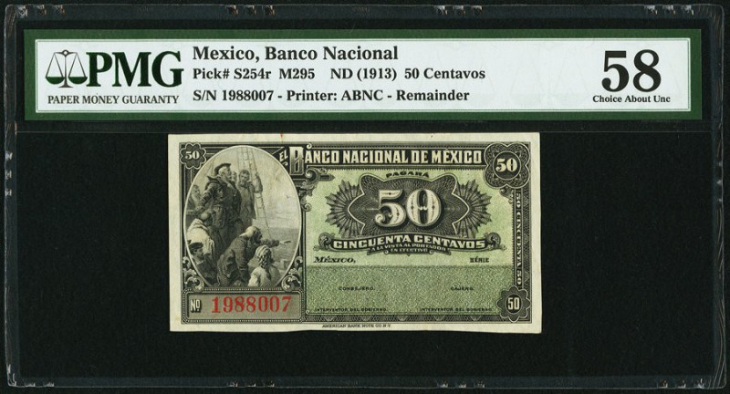 Mexico Banco Nacional de Mexico 50 Centavos ND (1913) Pick S254r M295 Remainder ...