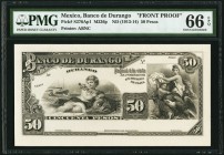 Mexico Banco de Durango 50 Pesos ND (1913-14) Pick 276Ap1 M336p Face Proof PMG Gem Uncirculated 66 EPQ. Founded in 1890, the bank lost its charter in ...