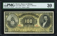 Mexico Banco de Hidalgo 100 Pesos 21.4.1914 Pick S309a PMG Very Fine 30. A pleasing, mildly circulated example of this scarce type. At the time of cat...