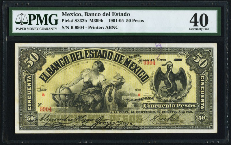 Mexico Banco del Estado de Mexico 50 Pesos 25.11.1905 Pick S332b PMG Extremely F...