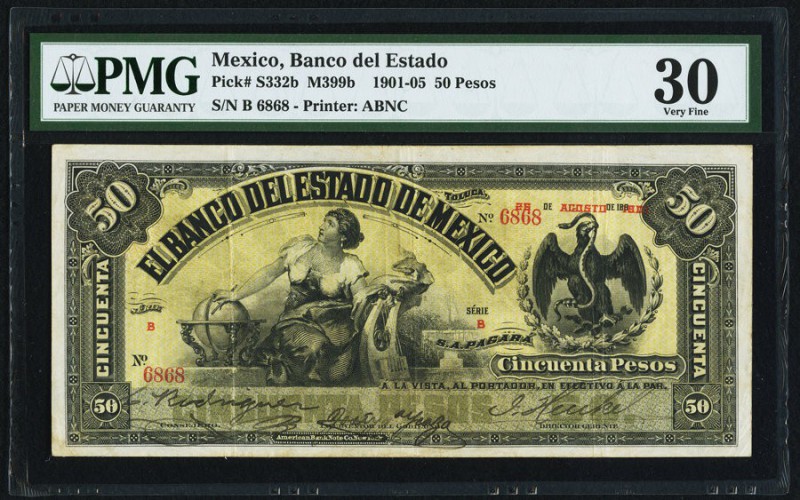 Mexico Banco del Estado de Mexico 50 Pesos 26.8.1901 Pick S332b PMG Very Fine 30...