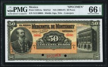 Mexico Banco Mercantil de Monterrey 50 Pesos 19__ Pick S355As Specimen PMG Gem Uncirculated 66 EPQ. This is the "Corriente" variety which is very scar...