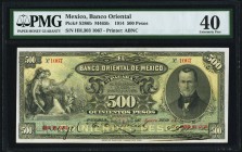 Mexico Banco Oriental de Mexico 500 Pesos 3.1.1914 Pick S386b PMG Extremely Fine 40. This handsome, mildly circulated example is the second highest de...