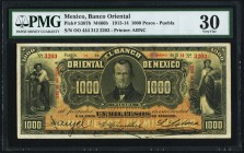 Mexico Banco Oriental de Mexico 1000 Pesos 14.1.1914 Pick S387b PMG Very Fine 30. Nice color and light, even wear are the traits of this pleasing high...