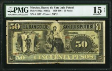 Mexico Banco de San Luis Potosi 50 Pesos ND (1898-1901) Pick S402ar M487a Remainder PMG Choice Fine 15 Net. The bank was founded in 1897 and remained ...