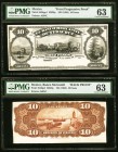 Mexico Banco Mercantil De Veracruz 10 Pesos ND (1898) Pick S438pp1; S438p2 Front Progressive Proof and Back Proof PMG Choice Uncirculated 63 (2). A ha...