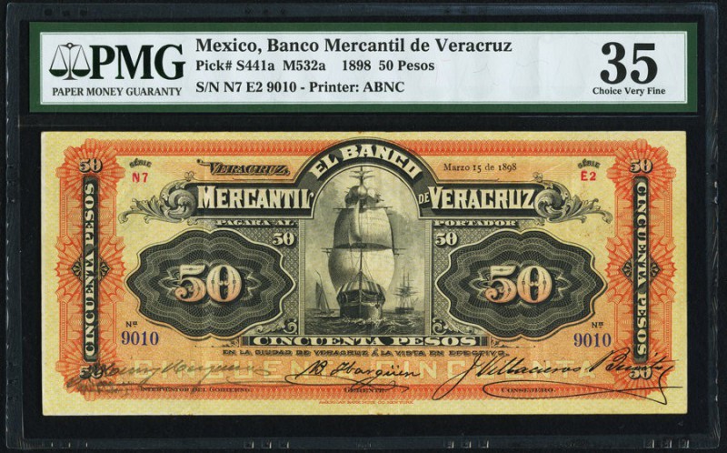 Mexico Banco Mercantil De Veracruz 50 Pesos 15.3.1898 Pick S441a PMG Choice Very...