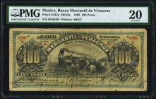 Mexico Banco Mercantil De Veracruz 100 Pesos 15.3.1898 Pick S442a PMG Very Fine 20. Quite a rare issue, and seldom encountered in any condition. Featu...