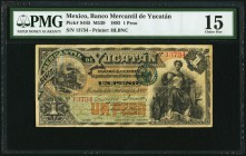 Mexico Banco Mercantil de Yucatan 1 Peso 1.2.1892 Pick S445 M539 PMG Choice Fine 15. Very rare in issued form, this note is printed in black with gree...