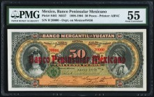 Mexico Banco Peninsular Mexicano 50 Pesos 16.4.1904 Pick S461 M557 PMG About Uncirculated 55. This bank was the end result of a merger of the El Banco...