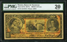 Mexico Banco De Zacatecas 20 Pesos 15.8.1900 Pick S477b M577b PMG Very Fine 20. The 20 Pesos denomination from this bank is rare, and even more so in ...