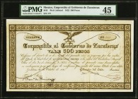 Mexico Gobierno de Zacatecas 500 Pesos 1832 Pick UNL M45 PMG Choice Extremely Fine 45. Unlisted in Pick, this was loan to the Government of Zacatecas ...