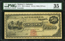 Mexico L. Gutierrez 50 Pesos 188_ Pick UNL M774 Remainder PMG Choice Very Fine 35. This is apparently a note of a private issuer located in Merida in ...