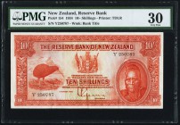 New Zealand Bank of New Zealand 10 Shillings 1.8.1934 Pick 154 PMG Very Fine 30. A beautiful, pleasing, mid-grade example with a desirable single lett...