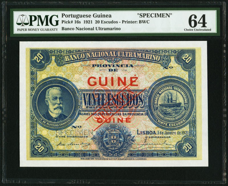 Portuguese Guinea Banco Nacional Ultramarino 1.1.1921 Pick 16s Specimen PMG Choi...