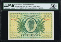 Reunion Caisse Centrale de la France d'Outre Mer 100 Francs 2.2.1944 Pick 39a PMG About Uncirculated 50 Net. Quite a rare type, with only two prefixes...