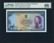 Rhodesia Reserve Bank of Rhodesia 5 Pounds 10.11.1964 Pick 26a PMG Gem Uncirculated 66 EPQ. Handsome and always desirable highest denomination issue. ...