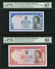 Rhodesia Reserve Bank of Rhodesia 10 Shillings 10.9.1968 Pick 27a PMG Superb Gem Unc 67 EPQ; £1 1.9.1967 Pick 28b PMG Gem Uncirculated 65 EPQ. Gem siz...