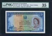 Rhodesia & Nyasaland Bank of Rhodesia and Nyasaland 5 Pounds 25.1.1961 Pick 22b PMG Choice Very Fine 35. Terrific original example, and scarce in any ...