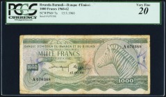 Rwanda and Burundi Banque D'Emission Du Rwanda Et Du Burundi 1000 Francs 15.09.1960 Pick 7a PCGS Very Fine 20. An evenly circulated and original examp...