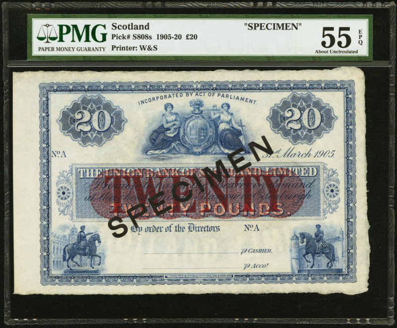 Scotland Union Bank of Scotland Limited 20 Pounds 31.3.1905 Pick S808s Specimen ...