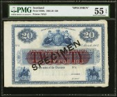 Scotland Union Bank of Scotland Limited 20 Pounds 31.3.1905 Pick S808s Specimen PMG About Uncirculated 55 EPQ. A Waterlow and Sons prepared note, whic...