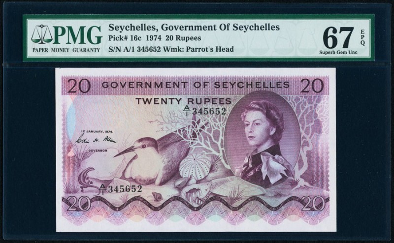 Seychelles Government of Seychelles 20 Rupees 1.1.1974 Pick 16c PMG Superb Gem U...