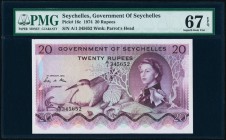 Seychelles Government of Seychelles 20 Rupees 1.1.1974 Pick 16c PMG Superb Gem Unc 67 EPQ. A beautifully choice example of this middle denomination. V...