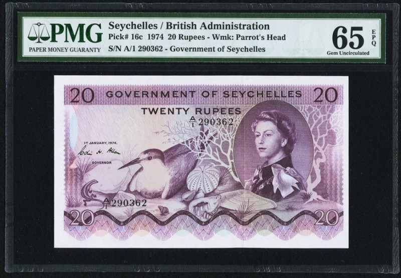 Seychelles Government of Seychelles 20 Rupees 1.1.1974 Pick 16 PMG Gem Uncircula...