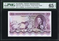 Seychelles Government of Seychelles 20 Rupees 1.1.1974 Pick 16 PMG Gem Uncirculated 65 EPQ. This desirable, middle denomination is always desirable in...
