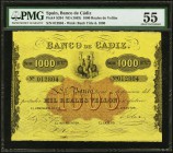 Spain Banco de Cadiz 1000 Reales de Vellon ND (1863) Pick S294 PMG About Uncirculated 55. A large format note from the 1863 issue of this early Spanis...