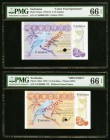 Suriname Dutch Administration Muntbiljet Two Examples. 2 1/2 Gulden 1.9.1973 Pick 118cts Color Trial Specimen PMG Gem Uncirculated 66 EPQ; 2 1/2 Gulde...