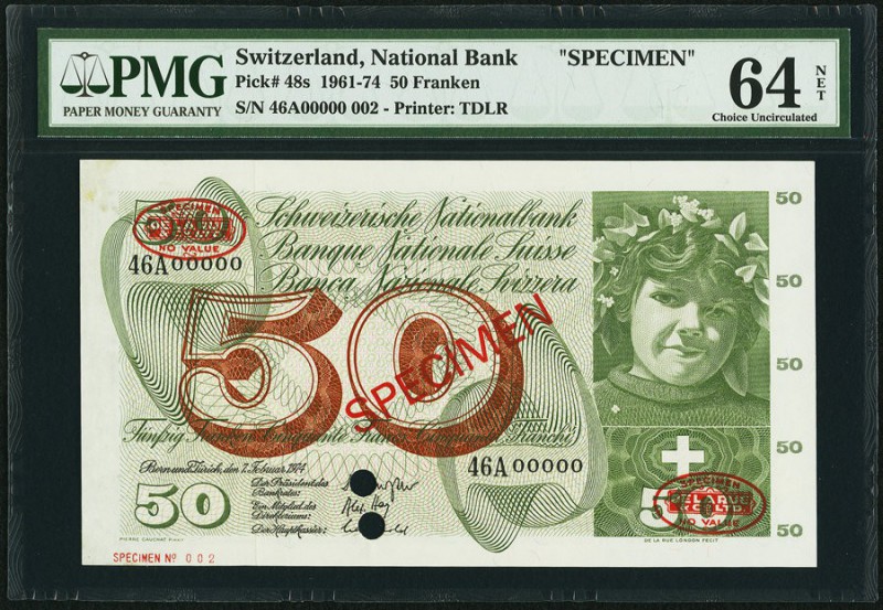 Switzerland Schweizerische Nationalbank 50 Franken 7.2.1974 Pick 48s Specimen PM...